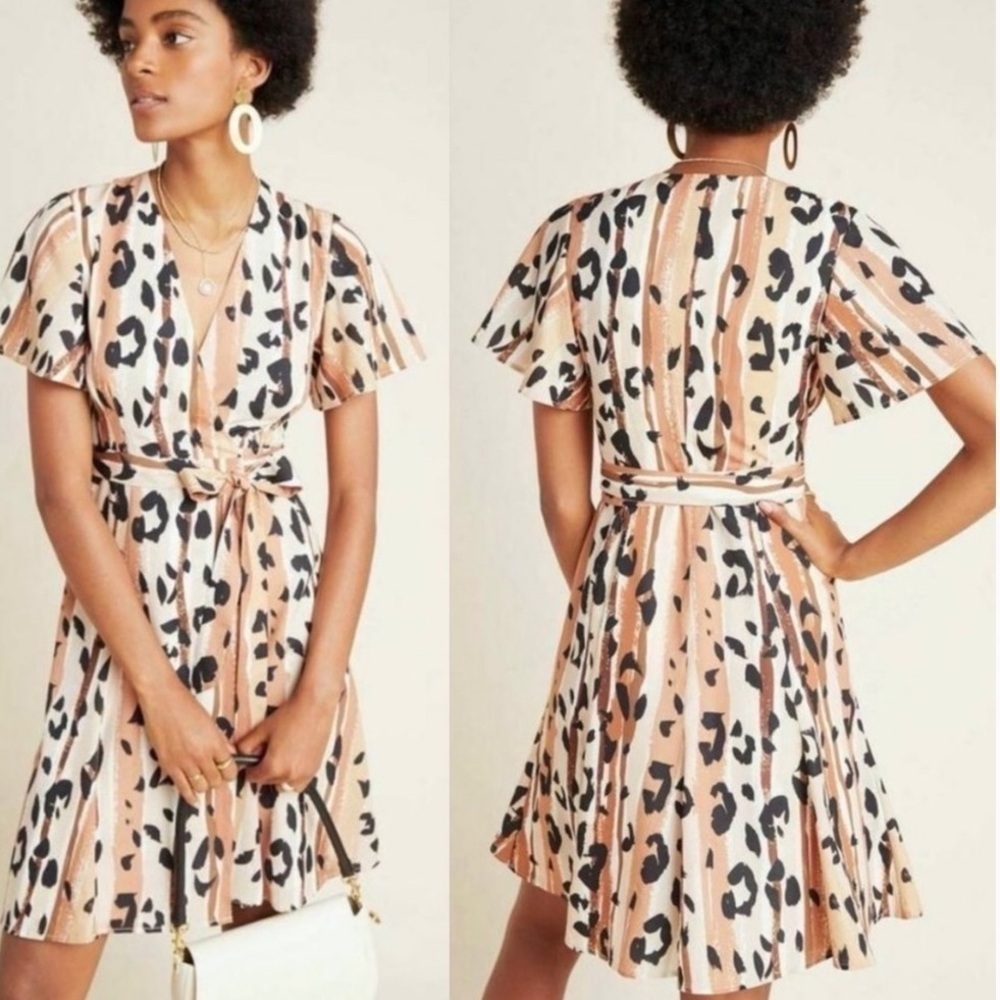 Anthropologie Hutch Blaise Leopard Print Wrap Dress Sz S PETITE